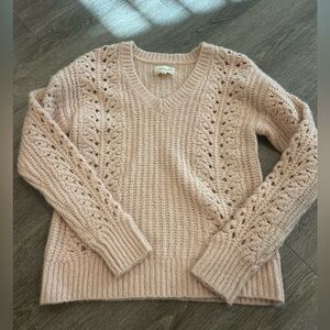 Lucky Brand Blush Pink Cable Knit V-Neck Sweater